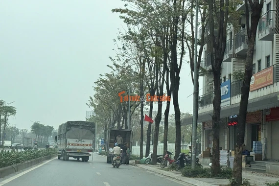 Hoạt động bốc xếp hàng của những xe tải chiếm trọn diện tích lưu thông của làn đường dành cho xe máy.