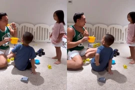 Hà Hồ - Kim Lý ghi điểm bởi một chi tiết khi chơi cùng con