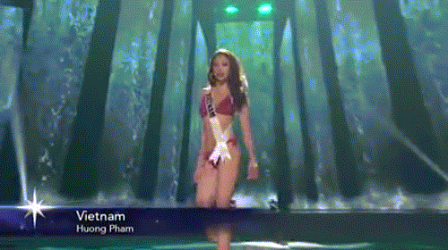 Trong phần thi bikini của bán kết Hoa hậu Hoàn vũ Thế giới 2015, khán giả Việt đã được mãn nhãn khi chứng kiến hoa hậu Phạm Hương khoe dáng nuột trong bộ bikini màu hồng tím. Phạm Hương xuất hiện với nụ cười rạng rỡ và có những bước đi khiến thân hình như "uốn lượn" rất ấn tượng, đầy vẻ tự tin. Tuy nhiên chính những bước đi này của Phạm Hương lại tạo nên những cuộc tranh cãi, những lời xì xào của dân mạng Việt Nam và cả quốc tế.