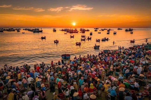 Bình minh nhộn nhịp ở chợ cá ven biển Tam Tiến, Quảng Nam