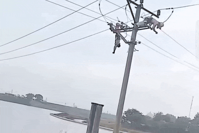 Công nhân bị điện giật lúc đang làm việc trên cột điện