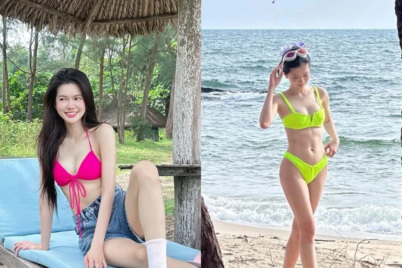 Gái xinh Đỗ Yên Đan khoe body cực nét khi diện bikini ở biển
