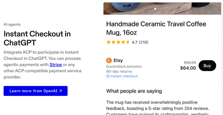 Việc triển khai các tính năng mua sắm trên chatbot, bao gồm khả năng các AI agents mua sắm thay mặt người dùng, cũng có thể làm đảo lộn thương mại điện tử, biến đổi hoàn toàn cách các doanh nghiệp thiết kế trang web và tiếp thị với người tiêu dùng.