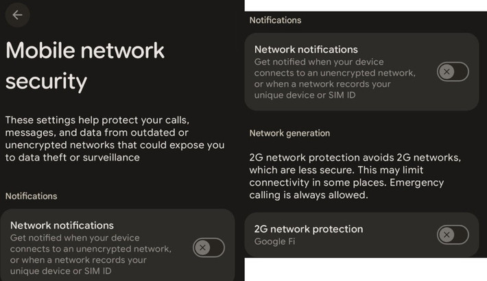 Ngoài ra, Android 16 còn bổ sung chế độ "bảo vệ mạng 2G" , cho phép người dùng chủ động chặn hoàn toàn việc kết nối vào mạng 2G - vốn là nền tảng dễ bị tấn công nhất hiện nay. Đây là tính năng đặc biệt hữu ích trong bối cảnh Việt Nam vẫn đang từng bước tắt sóng 2G và nhiều vụ việc sử dụng BTS giả để phát tán SMS lừa đảo vẫn liên tiếp bị phát hiện.