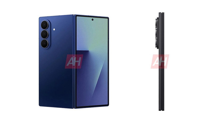 Loạt ảnh render được AndroidHeadlines đăng tải cho thấy Galaxy Z Fold7 sẽ có thân máy siêu mỏng, đi kèm hai tùy chọn màu sắc là Blue Shadow và Jet Black. Dự kiến, màu xanh có thể là màu chủ đạo cho các sản phẩm sắp ra mắt của Samsung, vì chúng ta cũng đã thấy ảnh render Galaxy Watch Ultra với màu xanh mới.