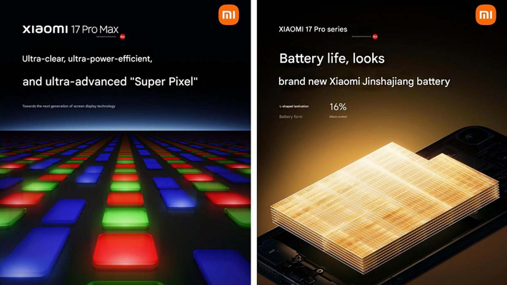 Mặc dù có kích thước nhỏ gọn, Xiaomi đã tăng cường hàm lượng silicon trong pin và đạt dung lượng 6.300mAh trên bản Pro và 7.300mAh trên Pro Max. Máy cũng sạc siêu nhanh với công suất lên đến 100W khi sạc có dây (theo chuẩn Xiaomi hoặc PPS) và 50W khi sạc không dây.