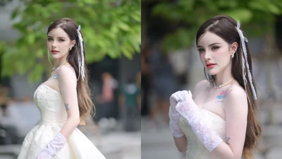 "Nữ thần tắm suối" Jessie Vard diện váy trắng tựa công chúa 