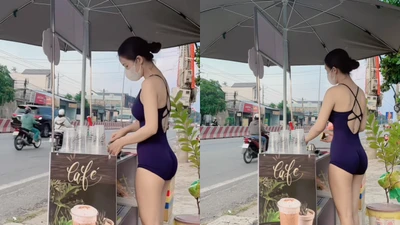 "Hot girl bán cà phê" lề đường khiến dân mạng xôn xao vì trang phục