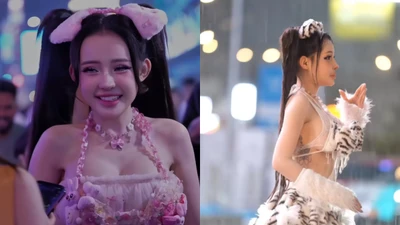 Ngân 98 hóa búp bê ướt sũng dưới mưa gây chú ý