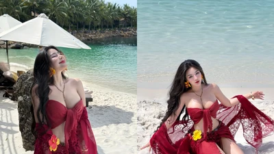 "Đệ nhất hot girl Sài thành" Võ Ngọc Trân gây bão với bộ váy cắt xẻ trên biển