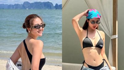 Bỏng mắt ngắm Huyền Lizzie diện áo tắm 0% mỡ thừa