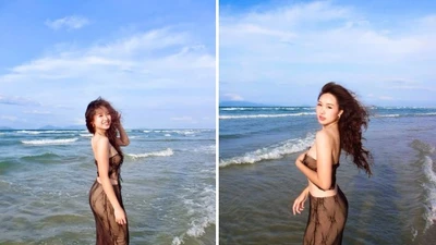 Con gái cựu hoa khôi bóng chuyền Kim Huệ đi biển "cực cháy"