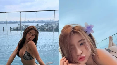 Louis Phạm gây sốt với ảnh bikini tạo dáng bên hồ bơi vô cực