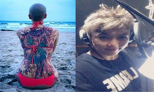 Mỹ nhân trọc đầu Hoa Di Linh lộ ảnh xăm nhạy cảm