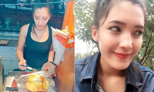 Hot girl bán bánh xinh đẹp gây bất ngờ khi nhìn xuống chân