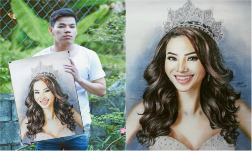 Họa sĩ 8X vẽ tranh Hoa hậu Phạm Hương y như thật