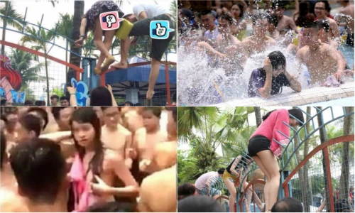 Trai gái thi nhau diễn trò lố tại Công viên nước