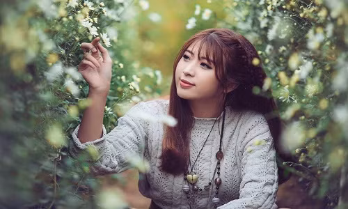 Nữ phó nháy xinh đẹp ngồi tạo dáng giữa "rừng" hoa