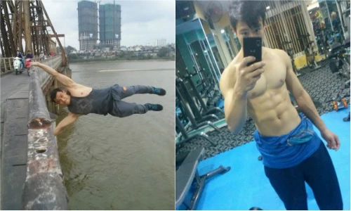 Body cực chuẩn của chàng trai đu mình trên cầu Long Biên 