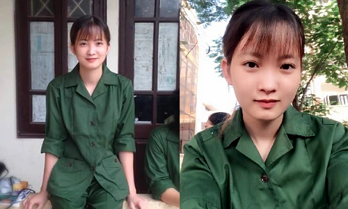 Nữ sinh mặc đồ tập quân sự “xinh nhất Vịnh Bắc bộ“