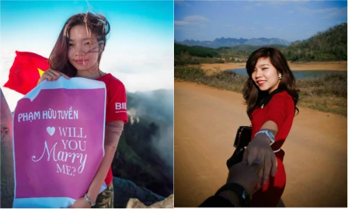 9X Cao Bằng giơ bảng cầu hôn bạn trai trên đỉnh Fansipan