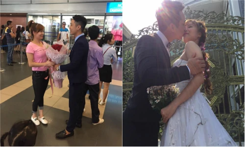 Bật mí về cặp đôi xuất khẩu lao động cầu hôn ở sân bay