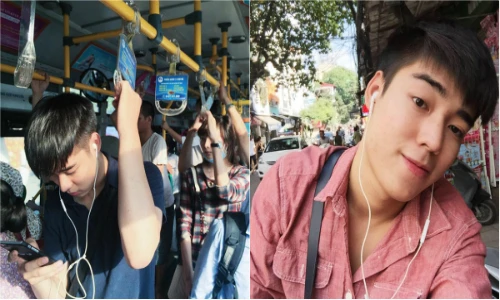 Nam sinh đẹp trai đi xe buýt bị chụp trộm gây sốt