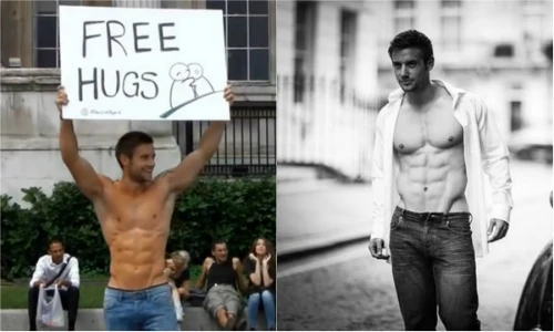 Anh chàng cơ bắp cởi trần cho gái trẻ ôm thoải mái