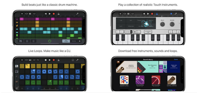 GarageBand là ứng dụng chỉnh sửa âm thanh tuyệt vời của Apple khi mang đến cho người dùng khả năng chỉnh sửa nhanh cực kì tiện ích. Ứng dụng mang đến nhiều dụng cụ âm nhạc được tối ưu hoá cho thao tác nhấn chạm trên điện thoại cùng khả năng ghi âm để người dùng có thể nhanh chóng ghi lại những giai điệu bất ngờ nảy ra trong đầu mình.