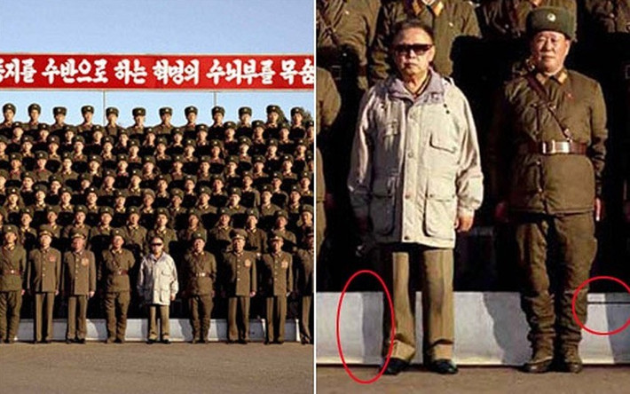Bức ảnh của lãnh tụ tối cao Triều Tiên Kim Jong-il và các sĩ quan quân đội được chụp vào năm 2008 được cho là một sản phẩm của công nghệ Photoshop. Báo giới đã phát hiện ra cái bóng từ đôi chân của những người lính và đối chiếu với cái bóng đôi chân của ông Kim Jong-il. Dường như ông Kim Jong-il đã không có mặt trong bức ảnh này.