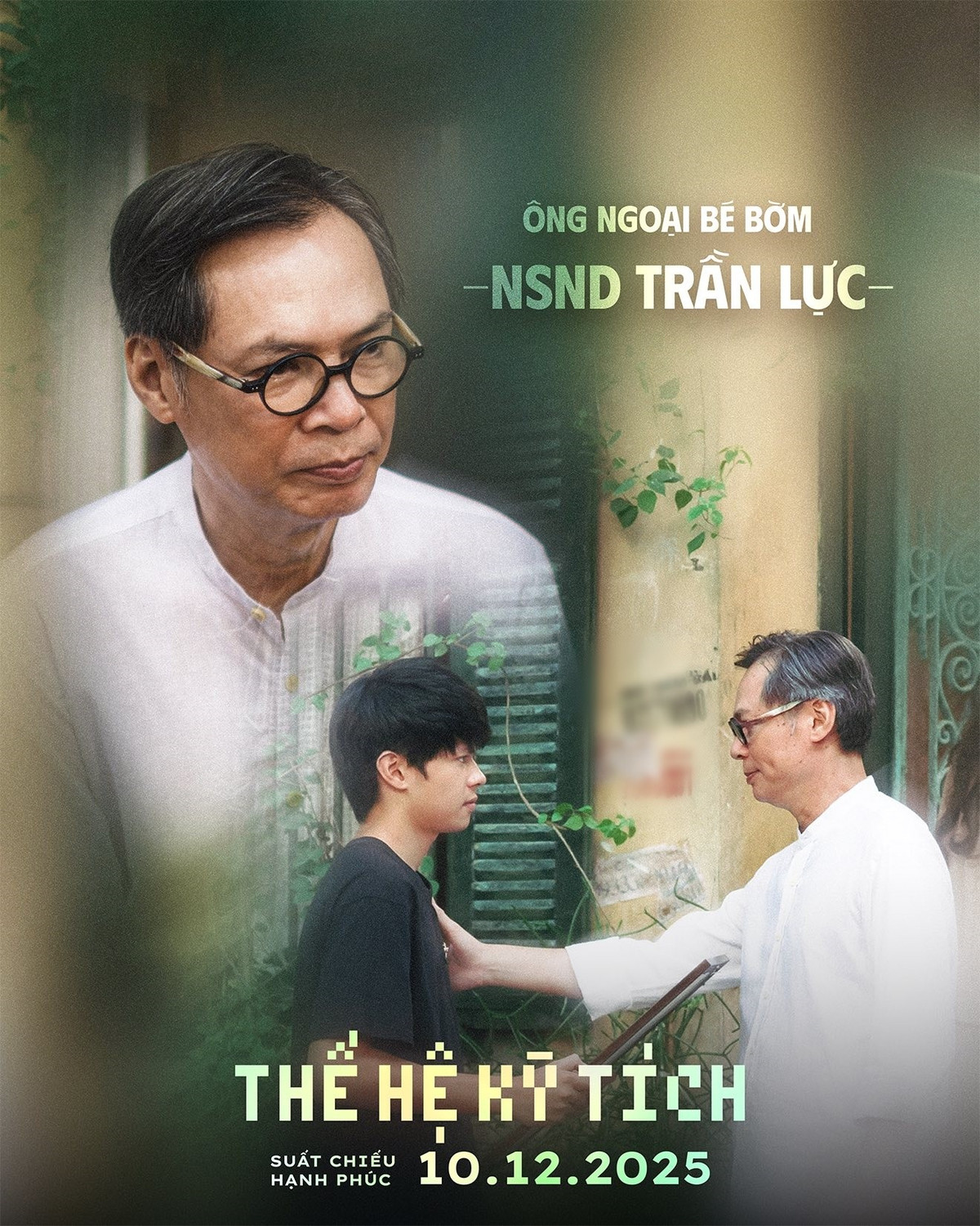 "Giải thích về nhân vật cho mọi người rõ. Tôi đóng vai ông ngoại của bé Bờm. Bé Bờm là con nuôi của Tiến (Bờm nhà tôi trong vai Tiến)", Trần Lực cho biết. Ảnh: FB Trần Lực.