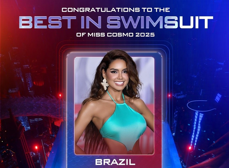 Giải Thí sinh diện áo tắm đẹp nhất được trao cho đại diện Brazil - Gabriela Borges. Top 5 giải thưởng này gồm các đại diện: Ấn Độ, Mexico, Myanmar và Panama. Ảnh: Miss Cosmo.