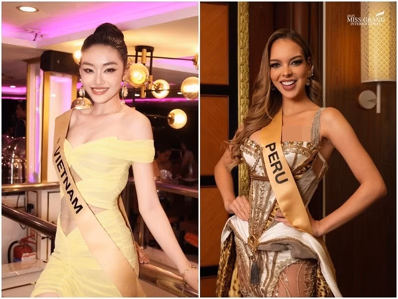 Yến Nhi đang mất điểm khi liên tục có phát ngôn gây tranh cãi. Trước Yến Nhi, Flavia Lopez - đại diện Peru cũng gây xôn xao vì 'vạ miệng'. Ảnh: FB Yến Nhi, Miss Grand International.