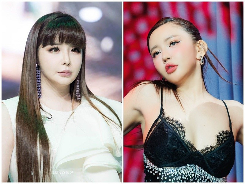 Mới đây, diện mạo của nữ ca sĩ Bích Phương (phải) gây chú ý. Một số khán giả cho rằng gương mặt của giọng ca Bùa yêu hao hao nữ ca sĩ Hàn Quốc Park Bom. Ảnh: FB Bích Phương, Tiền Phong.