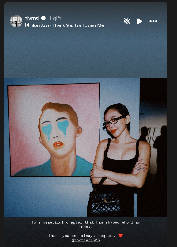 Phía Hoàng Touliver nhắn nhủ Tóc Tiên: "Một chương tuyệt đẹp đã tạo nên con người tôi ngày hôm nay. Cảm ơn và luôn luôn tôn trọng em". Phía Tóc Tiên cũng dành lời cảm ơn cho Hoàng Touliver. Ảnh: Instagram Hoàng Touliver.