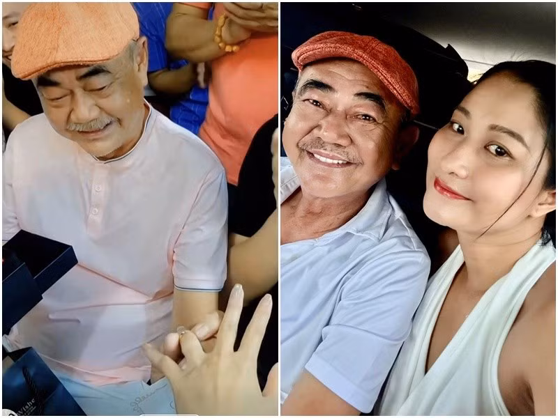 Một người bạn của NSND Việt Anh vừa chia sẻ clip nam nghệ sĩ được Chân Chân tặng nhẫn cầu hôn trong chuyến du lịch Huế nhân dịp sinh nhật. Ảnh: Znews, FB Chân Chân.