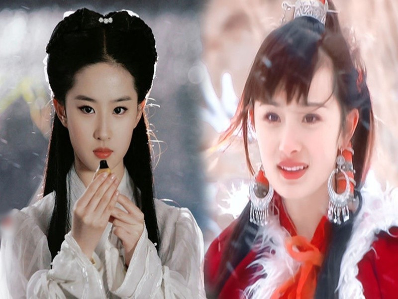 Trong Thần điêu đại hiệp bản năm 2006, Lưu Diệc Phi (trái) đóng vai nữ chính Tiểu Long Nữ, Dương Mịch vào vai nữ phụ Quách Tương. Ảnh: Saostar.