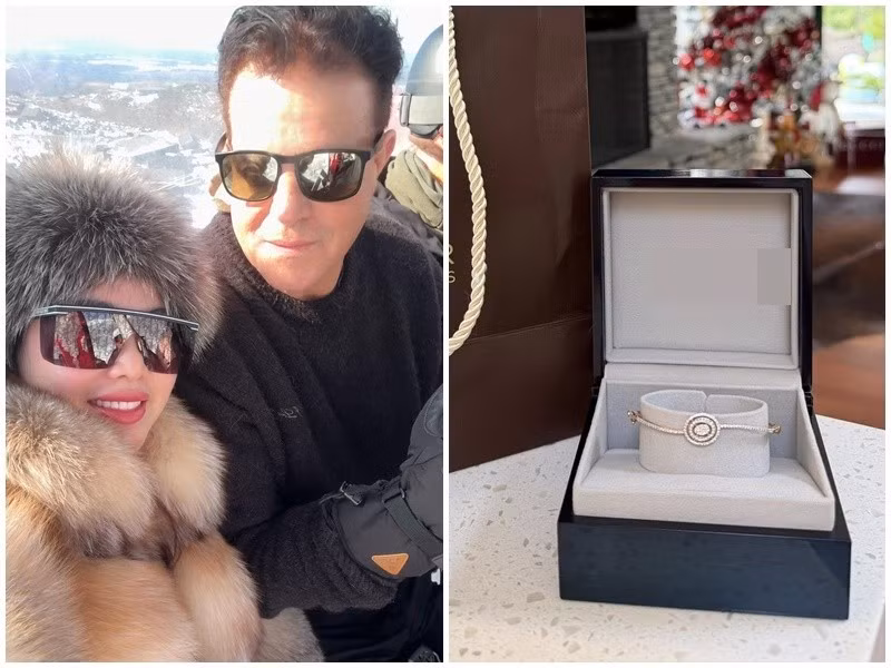 Trương Phương được chồng tặng chiếc vòng tay đính kim cương. Trò chuyện với một tài khoản Facebook, nữ diễn viên chia sẻ rằng chồng cô không phải là người lãng mạn. "Anh đáp ứng được cái gì cho vợ trong khả năng thì đối với chị đều là lãng mạn", Trương Phương viết. Ảnh: FB Trương Phương.