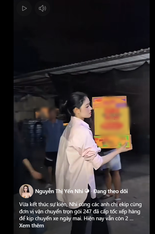 ...Là một người con của Đắk Lắk, Yến Nhi trăn trở rất nhiều, chỉ mong có thể góp một phần nhỏ nhưng thiết thực để hỗ trợ bà con. Nhi tin rằng nếu nhận được sự chung tay của quý cô chú, anh chị, bà con vùng lũ sẽ có thêm hy vọng và động lực vượt qua giai đoạn khó khăn này. Lưu ý: Yến Nhi chỉ nhận nhu yếu phẩm, không nhận tiền hoặc bất kỳ khoản chuyển khoản nào", Yến Nhi viết. Ảnh: FB Yến Nhi.