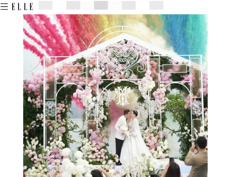 Tờ Elle (Trung Quốc) vừa đăng tải bài viết với tiêu đề: “Lần đầu tiên tại Việt Nam: Ca sĩ, doanh nhân nổi tiếng tổ chức đám cưới thuần chay ở Hạ Long” khi đưa tin về đám cưới Hồ Quỳnh Hương. Ảnh chụp màn hình.