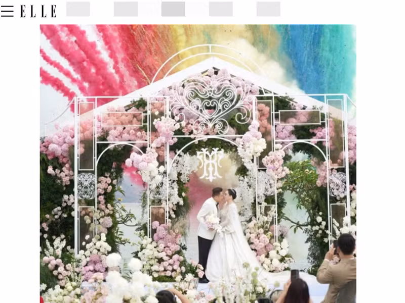 Tờ Elle (Trung Quốc) vừa đăng tải bài viết với tiêu đề: “Lần đầu tiên tại Việt Nam: Ca sĩ, doanh nhân nổi tiếng tổ chức đám cưới thuần chay ở Hạ Long” khi đưa tin về đám cưới Hồ Quỳnh Hương. Ảnh chụp màn hình.