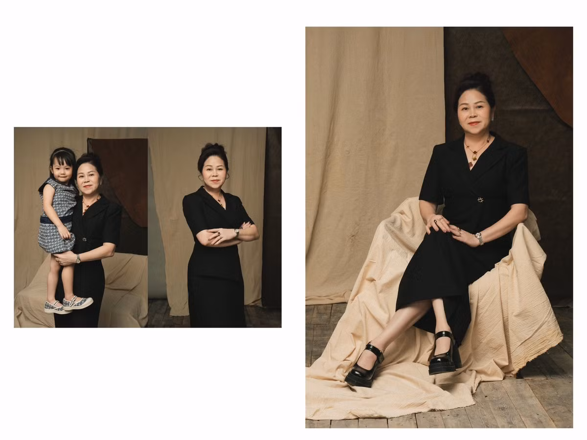 Bà Lan diện trang phục thanh lịch, chụp ảnh cùng con cháu. Ảnh: FB Đàm Thu Trang.