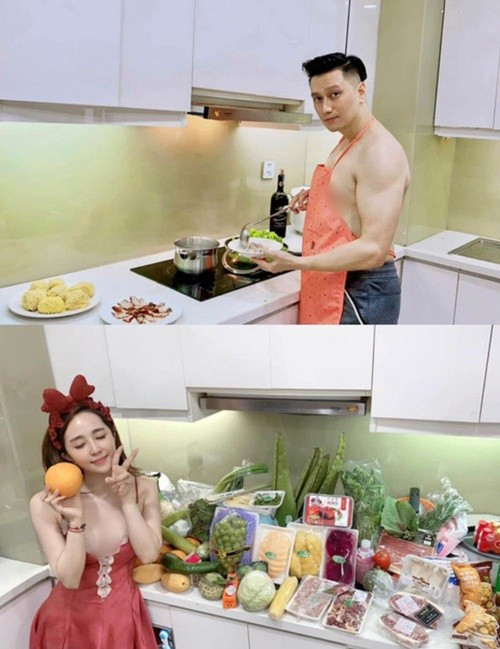 Tháng 9/2021, nhiều cư dân mạng tinh ý phát hiện Việt Anh và Quỳnh Nga cùng đăng ảnh vào bếp với không gian giống hệt nhau. Ảnh: Vietnamnet.