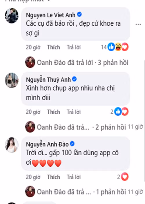 Nhiều đồng nghiệp: Việt Anh, Thùy Anh, Việt Hoa...khen ngợi nhan sắc của Kim Oanh. Ảnh: FB Kim Oanh.