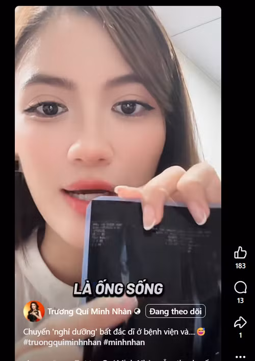 Trên trang cá nhân, Á hậu Minh Nhàn hài hước cho biết, cô có chuyến "nghỉ dưỡng" bất đắc dĩ ở bệnh viện. Ảnh: FB Minh Nhàn.