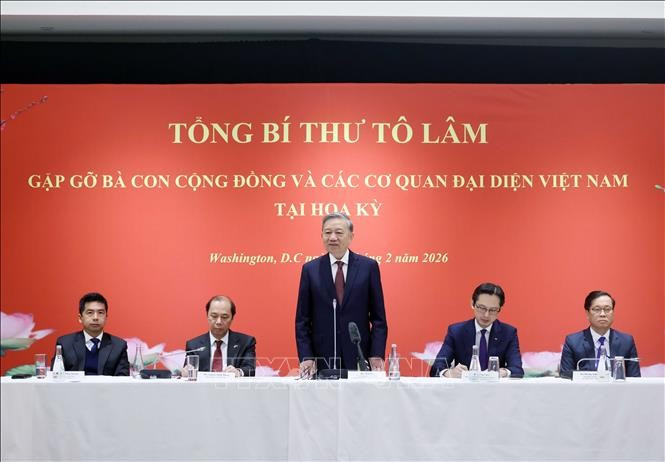 Tổng Bí thư Tô Lâm phát biểu tại buổi gặp gỡ. Ảnh: Thống Nhất/TTXVN