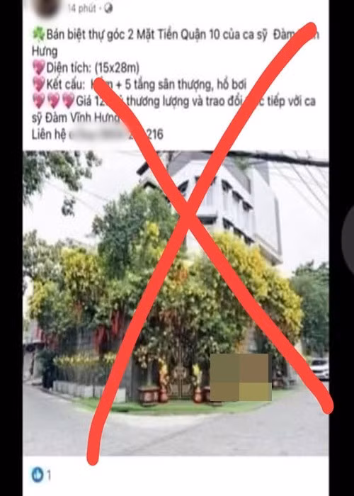 Biệt thự ở Quận 10 của Đàm Vĩnh Hưng trị giá khoảng 60 tỷ. Năm 2024, nam ca sĩ phủ nhận tin đồn rao bán căn nhà trên mạng xã hội với giá 125 tỷ.Ảnh: FB Đàm Vĩnh Hưng.