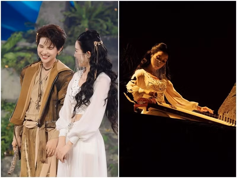 Trong tập 11 chương trình Anh trai say hi vừa lên sóng, Bí Đỏ trình diễn đàn tranh, hỗ trợ tiết mục của nhóm Vũ Cát Tường. Ảnh: FB Vũ Cát Tường.