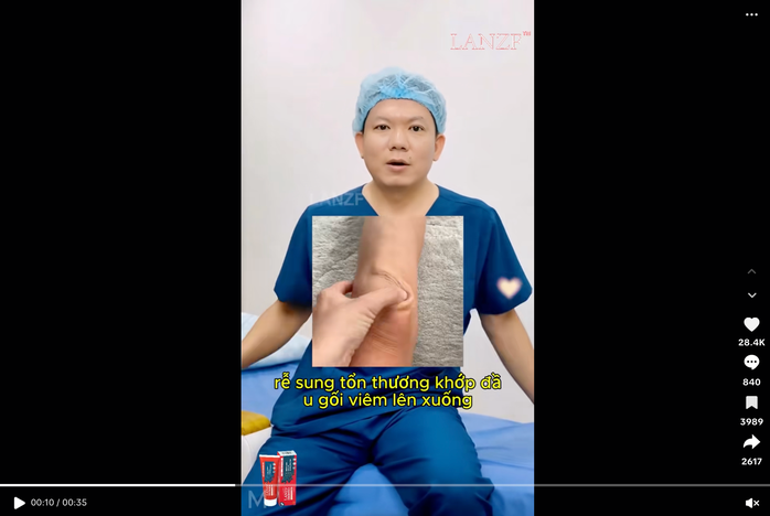 Hình ảnh giả mạo clip bác sĩ Cao Hữu Thịnh quảng cáo sản phẩm kem mát xa giảm đau cơ. Ảnh: Chụp màn hình