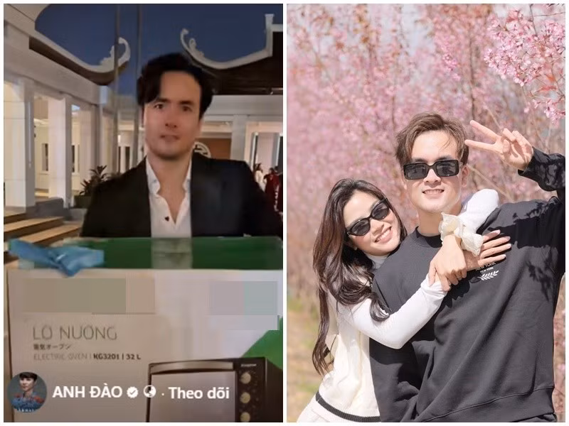 Anh Đào chia sẻ: "“Chúng mình đi chúc phúc gia đình anh Tú em Huyền rồi vác nguyên món quà may mắn về nhà. Giải đặc biệt trong một không gian đặc biệt. Chúng em lần nữa cảm ơn gia đình rất nhiều và hứa sẽ dùng món quà này thường xuyên”. Ảnh: FB Anh Đào.